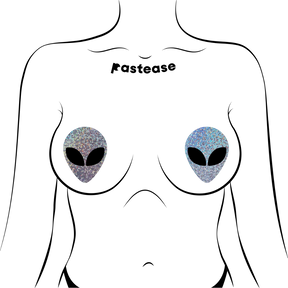 Alien: Silver Glitter Alien with Spacey Black Eyes Nipple Pasties by Pastease® o/s