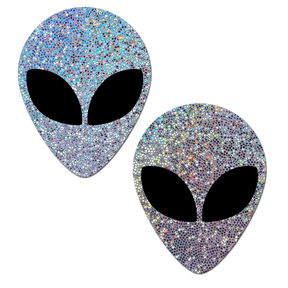 Alien: Silver Glitter Alien with Spacey Black Eyes Nipple Pasties by Pastease® o/s