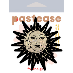 Sunburst: Sun & Moon Faces on Gold Glitter Sun Nipple Pasties by Pastease® o/s