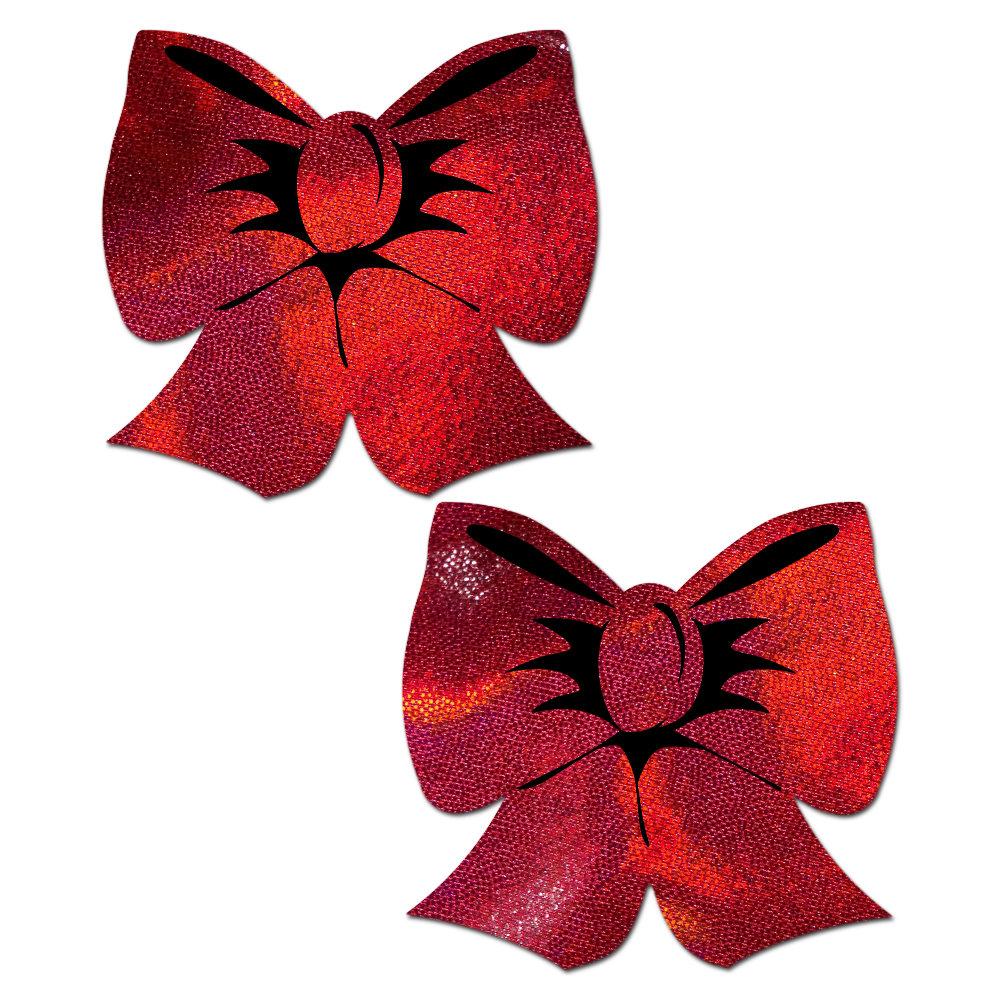 Bow: Holographic Red Bows Nipple Pasties by Pastease®