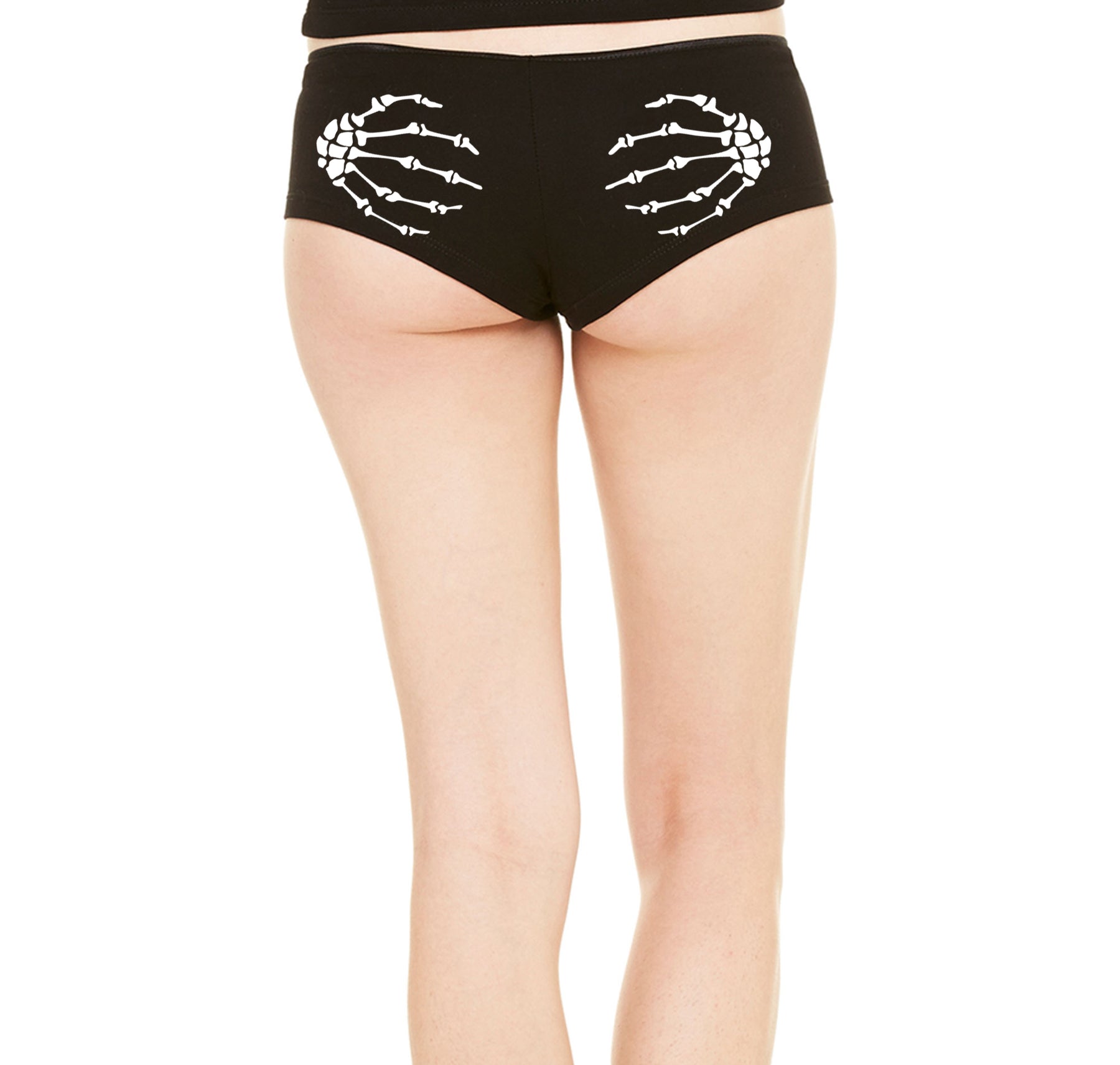 Black Skeleton Hands Booty Shorts - Spandex