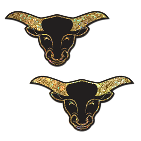 Bull Horns: Golden Glittering Longhorn Bull Head Nipple Pasties by Pastease®
