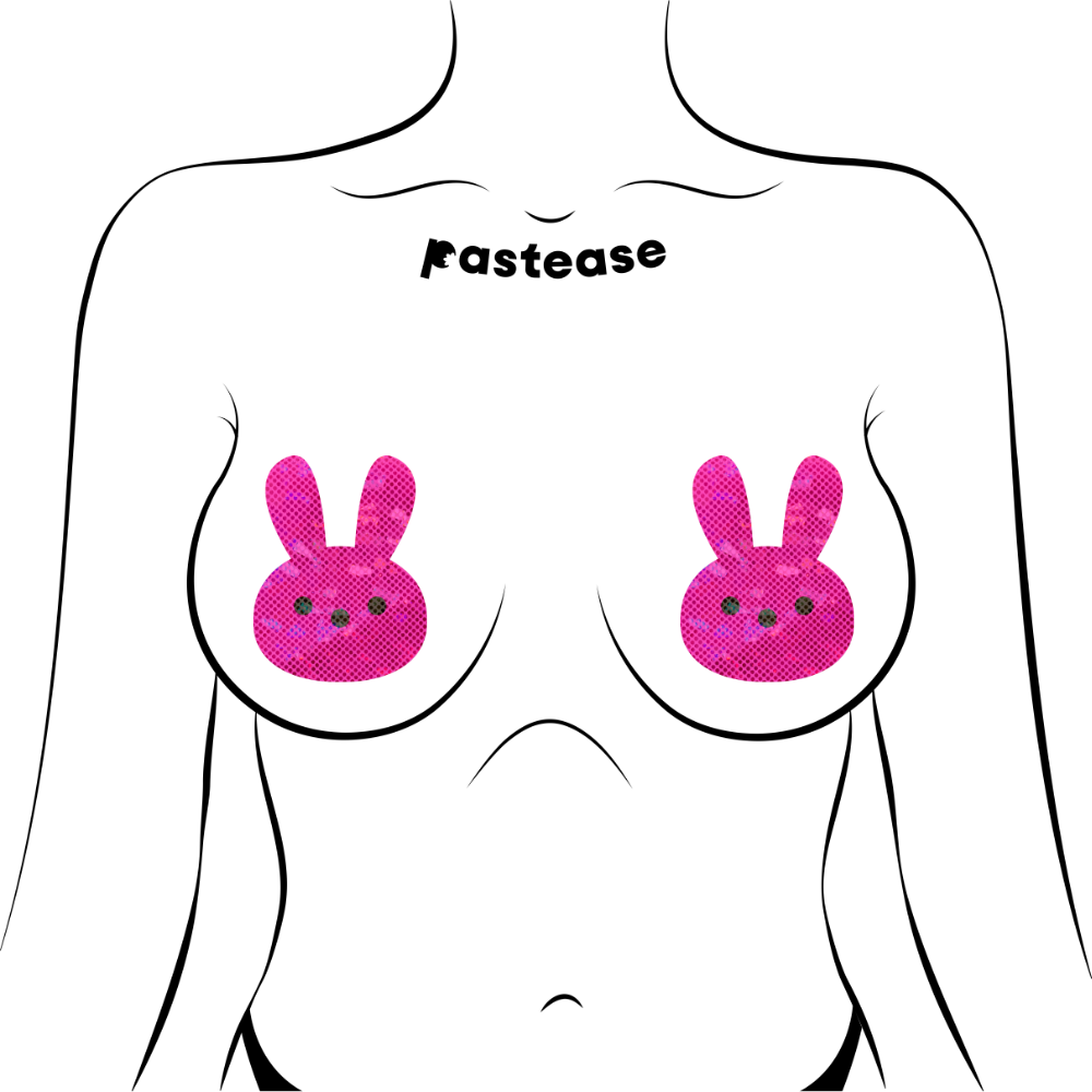 Bunny: Glittery Pink Marshmallow Easter Rabbit Nipple Pasties by Pastease®