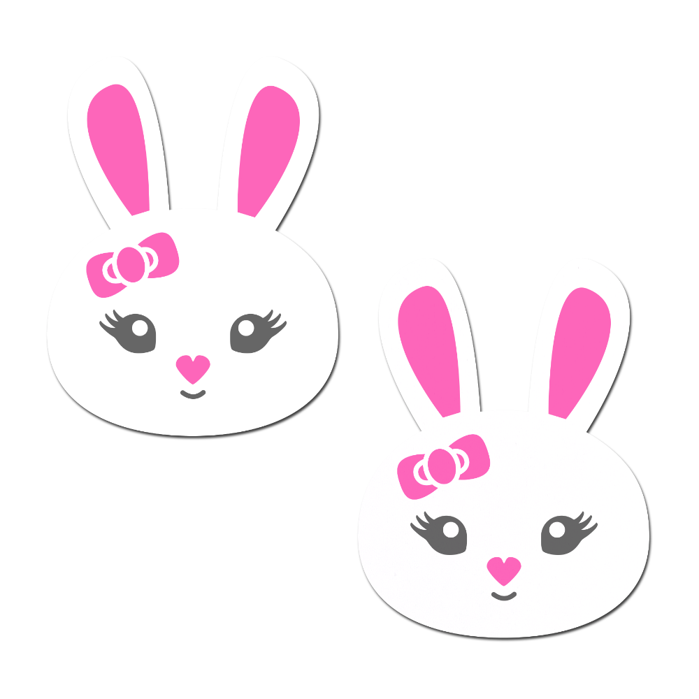 Bunny: Cute White Bunny with Pink Heart Nose, Ears, & Bow Nipple Pasties By Pastease® o/s