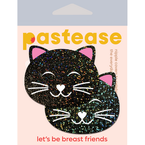 Kitty Cat: Happy Black Glitter Kitty Cat Nipple Pasties by Pastease® o/s