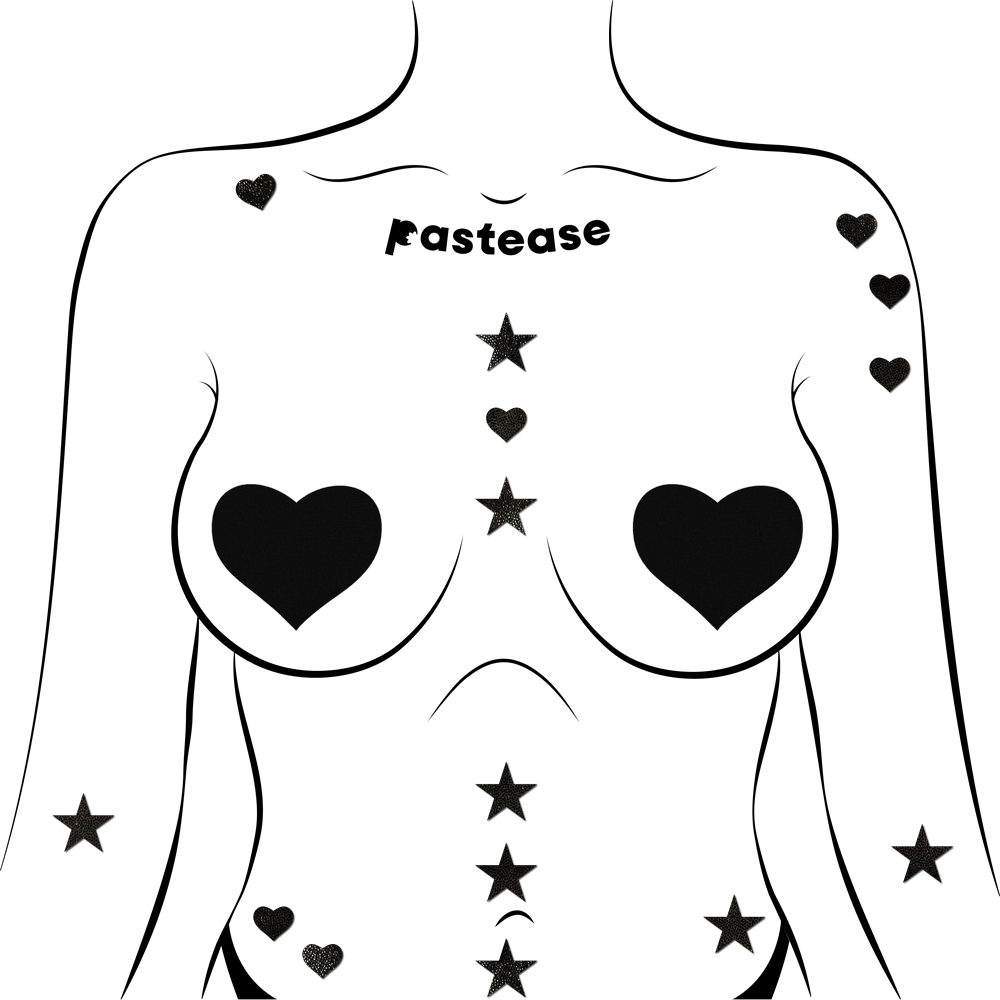 Pastease Confetti: Liquid Black Baby Heart & Star Body Pasties by Pastease®