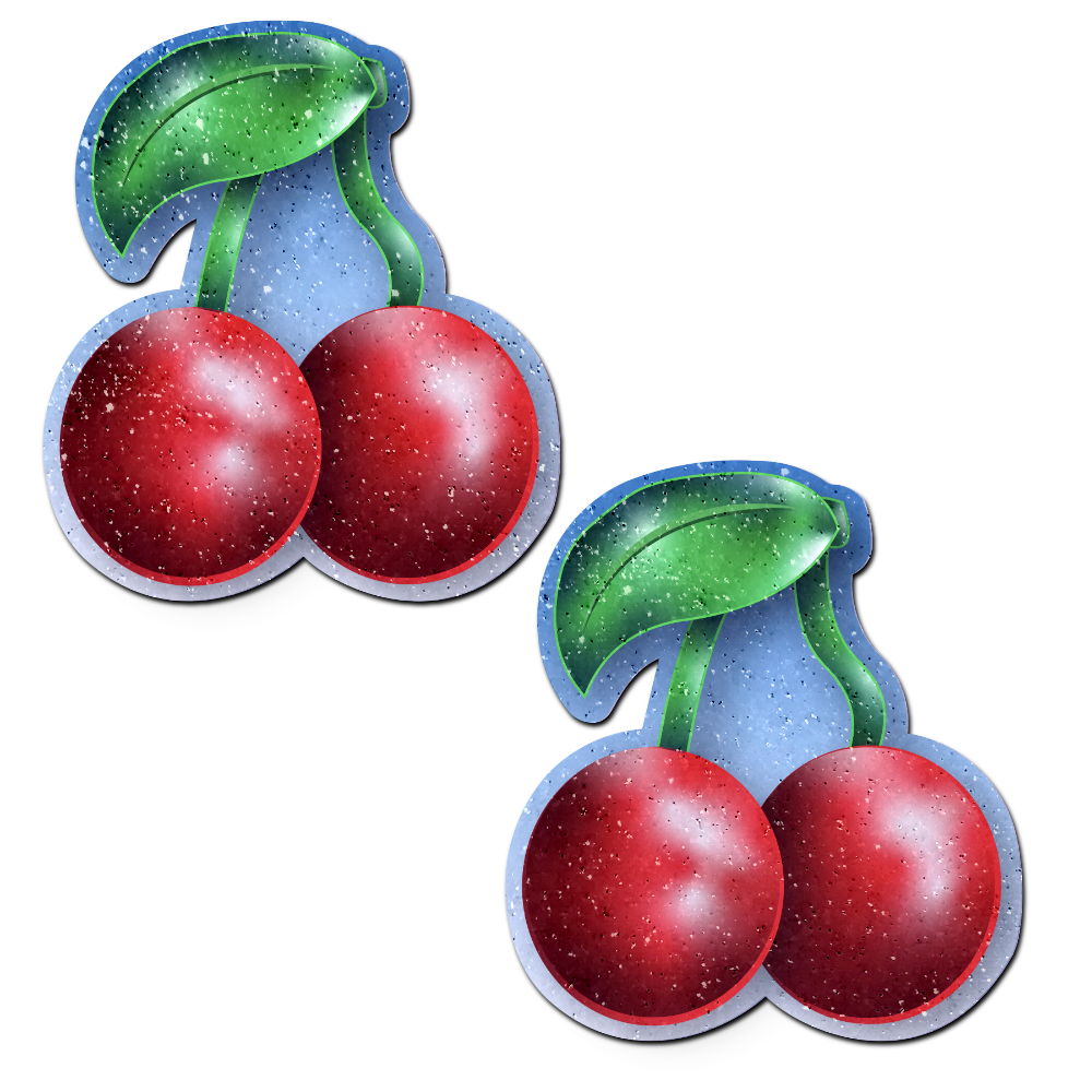 Cherry: Red Cherries on Glitter Velvet Nipple Pasties by Pastease® o/s