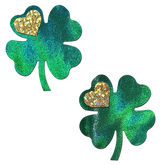 Four Leaf Clover: Holographic Green Shamrocks with Hearts o' Gold Nipple Pasties by Pastease®