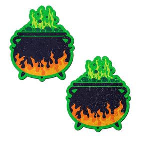 Cauldron: Black & Green Flaming Bubbling Witches Brew Nipple Pasties by Pastease