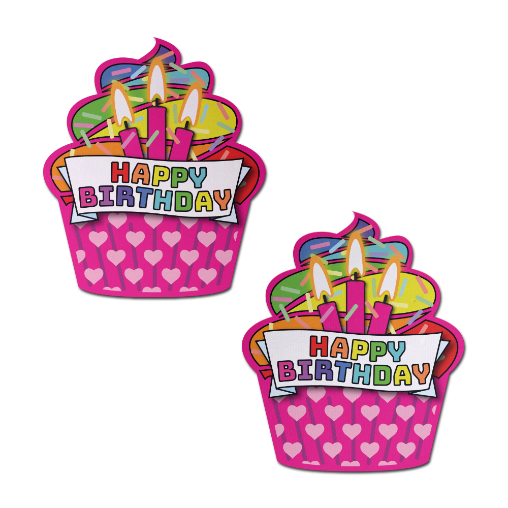 Cupcake: Pink & Multi-Color Happy Birthday Nipple Pasties by Pastease® o/s