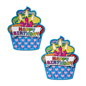 Cupcake: Turquoise & Multi-Color Happy Birthday Nipple Pasties by Pastease® o/s