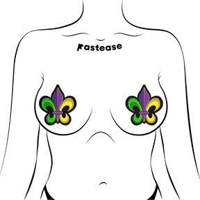 Fleur-de-lis: Purple, Yellow & Green Mardi Gras Nipple Pasties by Pastease® o/s
