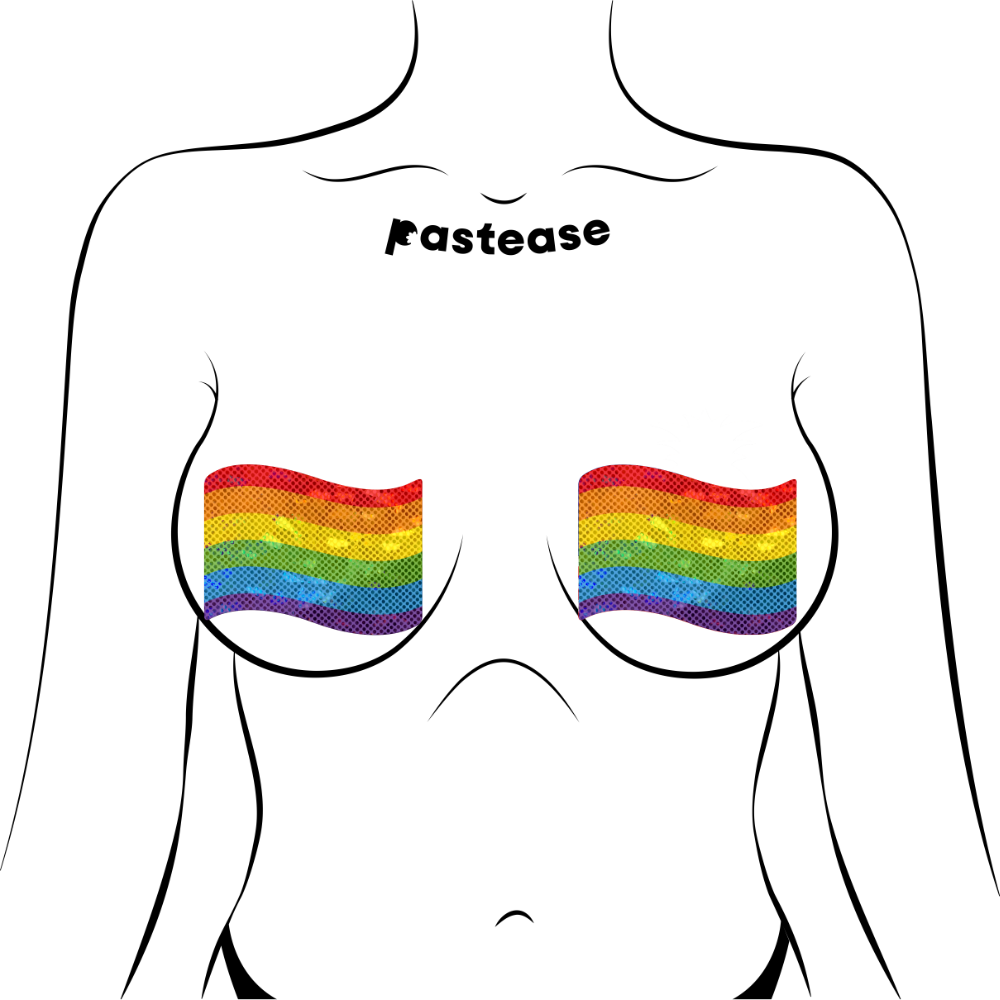 Flag: Gay Rainbow Waving Flag Nipple Pasties by Pastease® o/s