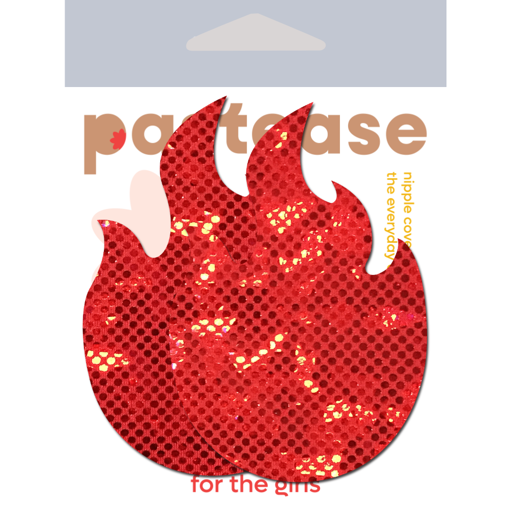Flame: Red Fire Nipple Pasties Shattered Disco Ball Glitter Pastease® o/s