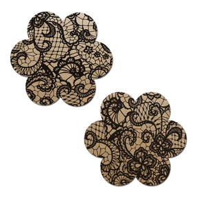Daisy: Light Nude with Black Lace Flower Nipple Pasties by Pastease® o/s
