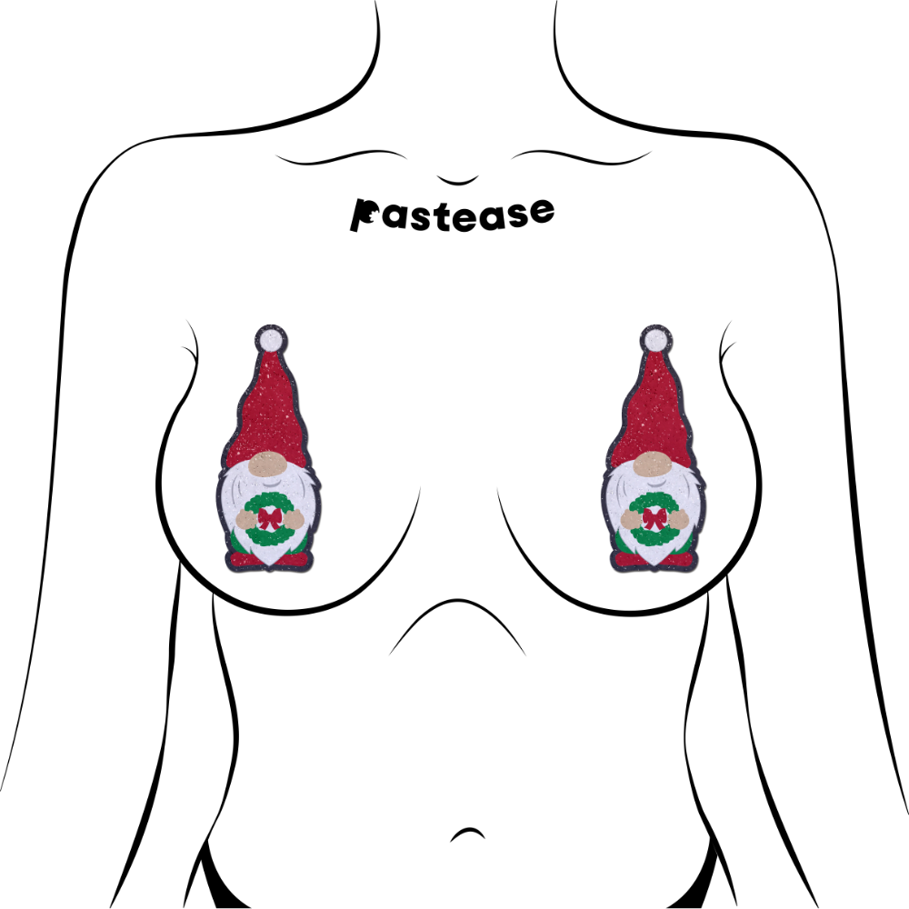 Gnome Pasties: Christmas Wreath Garden Gnome Nipple Covers by Pastease®