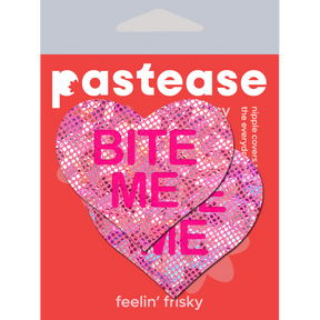 Love: Disco Pink Heart with 'Bite Me' Nipple Pasties by Pastease® o/s