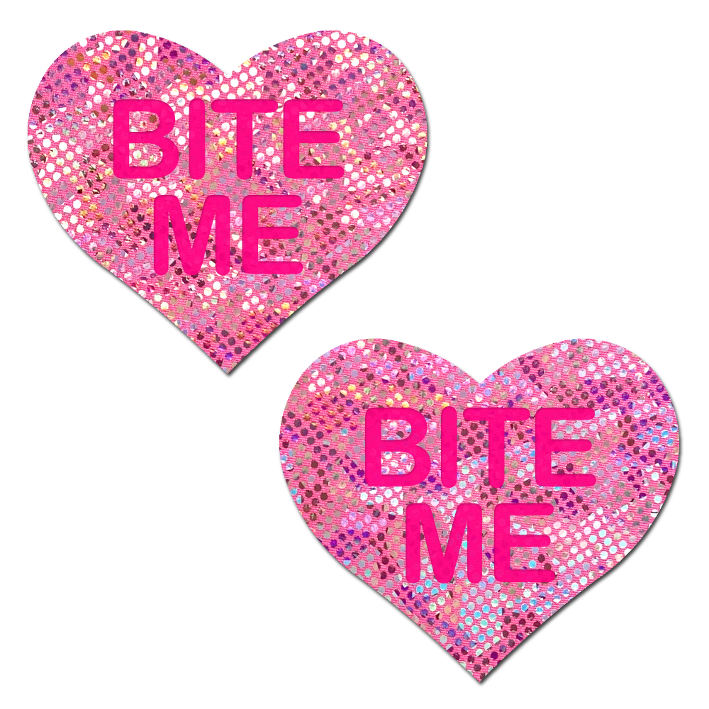 Love: Disco Pink Heart with 'Bite Me' Nipple Pasties by Pastease® o/s