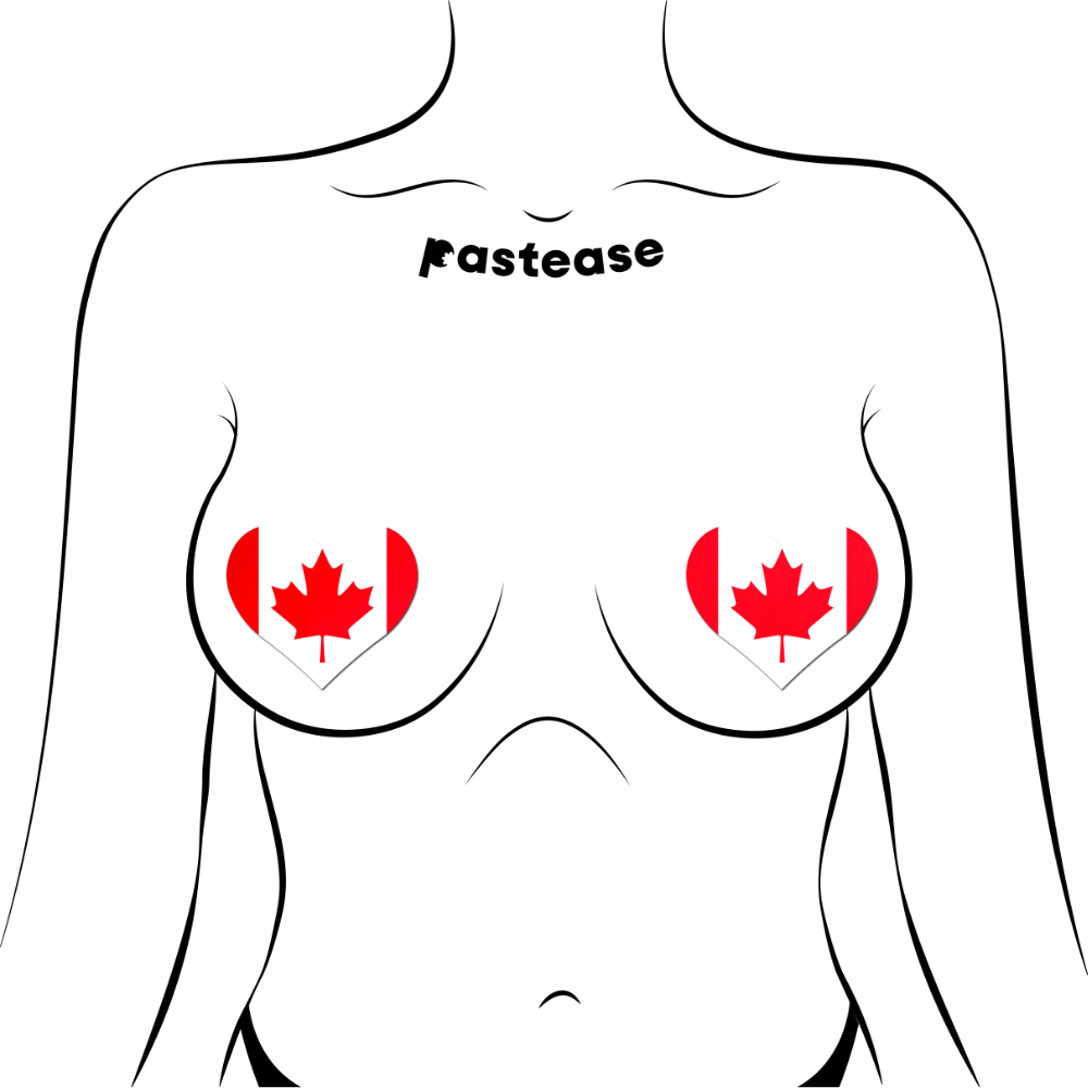 Love: Canadian Flag on Heart Nipple Pasties by Pastease® o/s