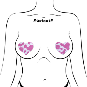 Love: Pink Strawberry Cow Print Heart on Soft Glittery Velvet Nipple Pasties by Pastease®