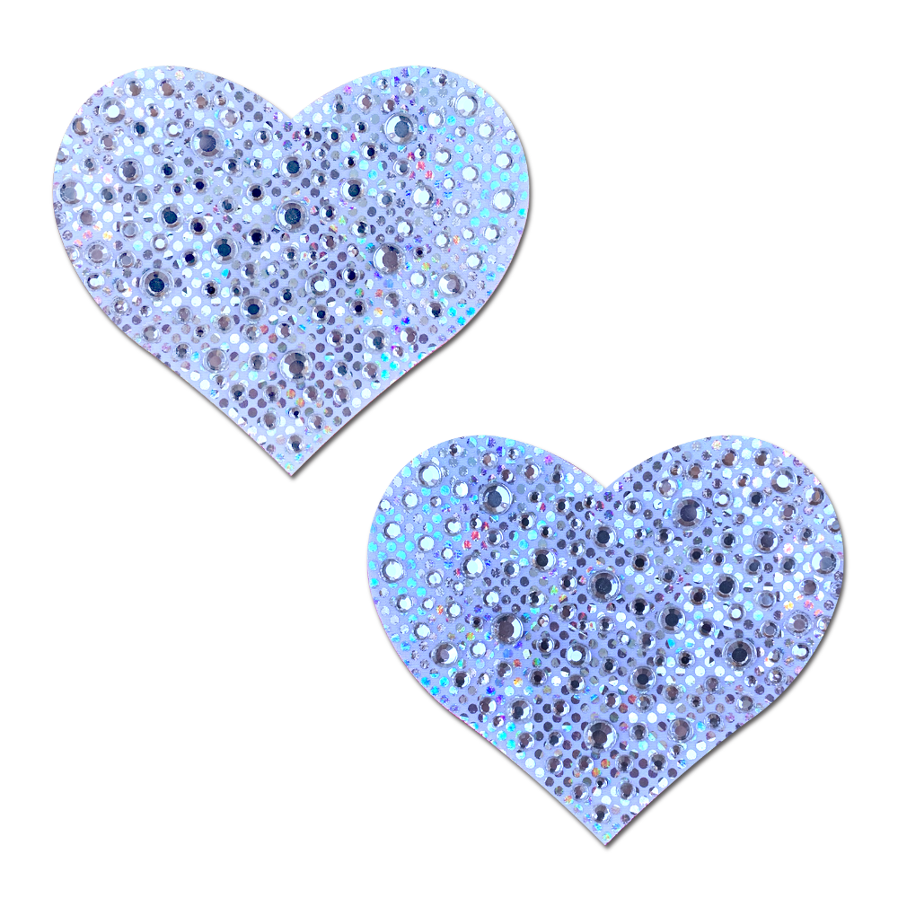 Love: Crystal Silver Sparkling Heart Nipple Pasties by Pastease®