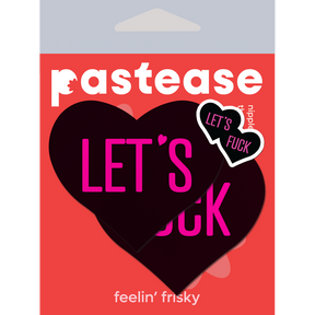 Love: 'Let's Fuck' Black Heart on Neon Pink Base Nipple Pasties by Pastease® o/s