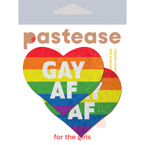 Love: Rainbow 'GAY AF' on Glitter Velvet Heart Nipple Pasties by Pastease® o/s