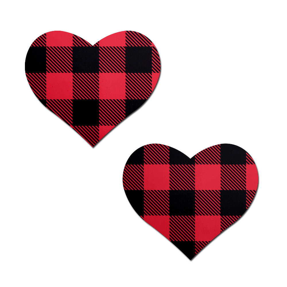 Love: Buffalo Plaid Heart Nipple Pasties in Red & Black by Pastease®