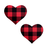 Love: Buffalo Plaid Heart Nipple Pasties in Red & Black by Pastease®