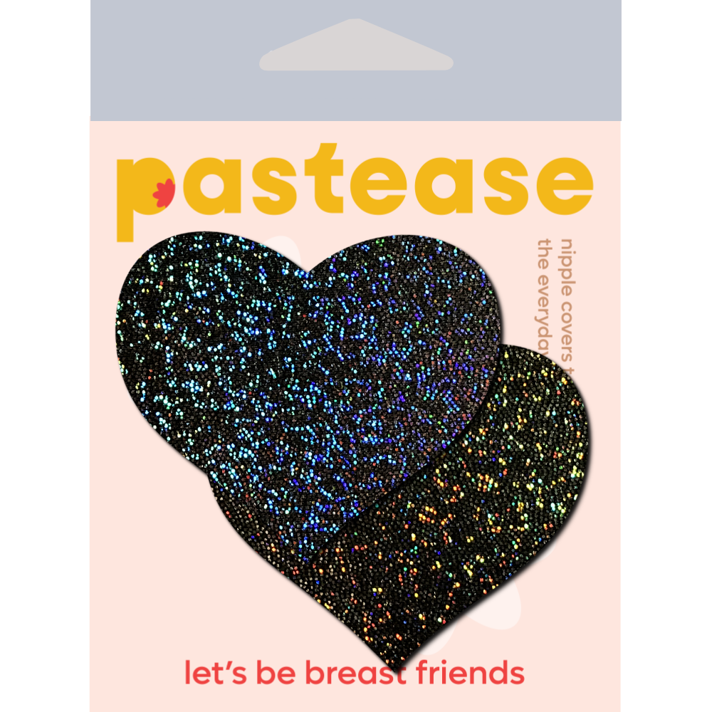 Love: Black Glitter Heart Nipple Pasties by Pastease® o/s
