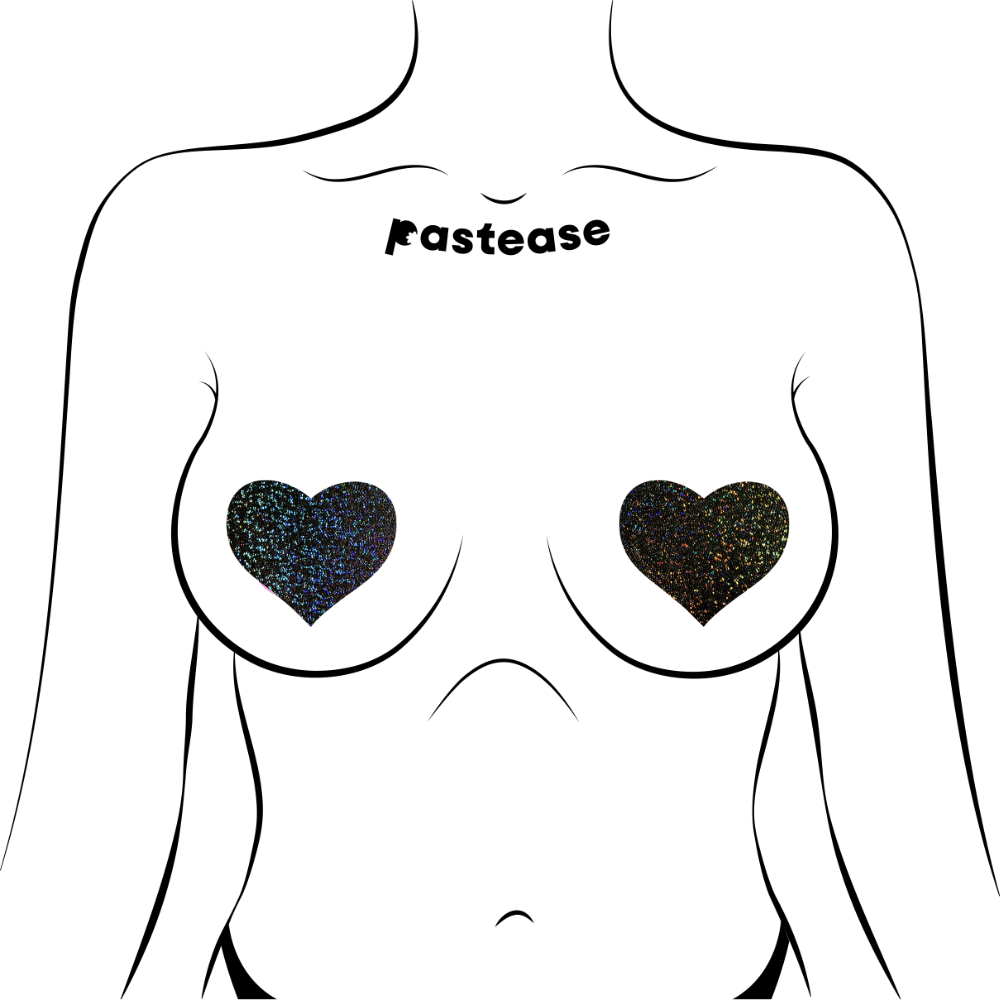 Love: Black Glitter Heart Nipple Pasties by Pastease® o/s