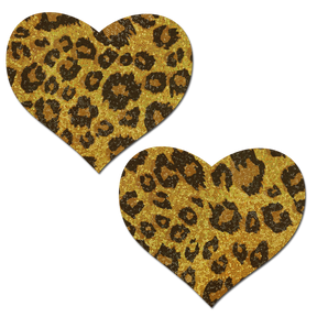 Love: Glittering Gold Cheetah Heart Nipple Pasties by Pastease® o/s