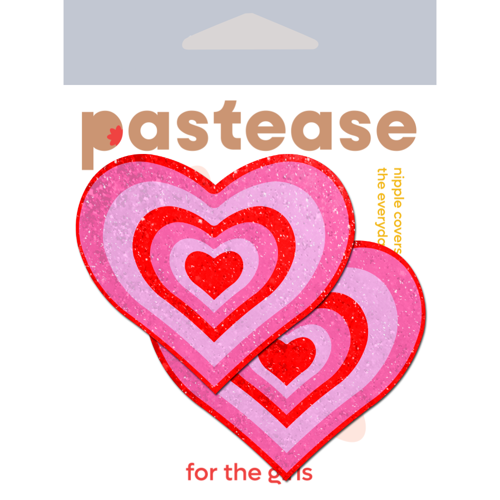 Love: Red & Pink Glitter Velvet Pumping Heart Nipple Pasties by Pastease®