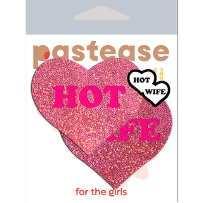 Love: Glitter Pink 'HOT WIFE' Heart Nipple Pasties by Pastease®