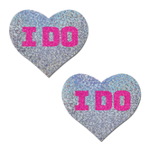 Love: Bridal Silver Glitter Hearts with Pink "I Do" Nipple Pasties by Pastease® o/s