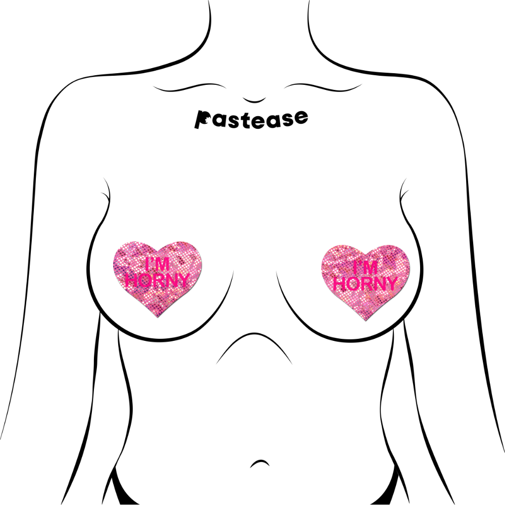 Love: Disco Pink Heart with 'I'm Horny' Nipple Pasties by Pastease® o/s