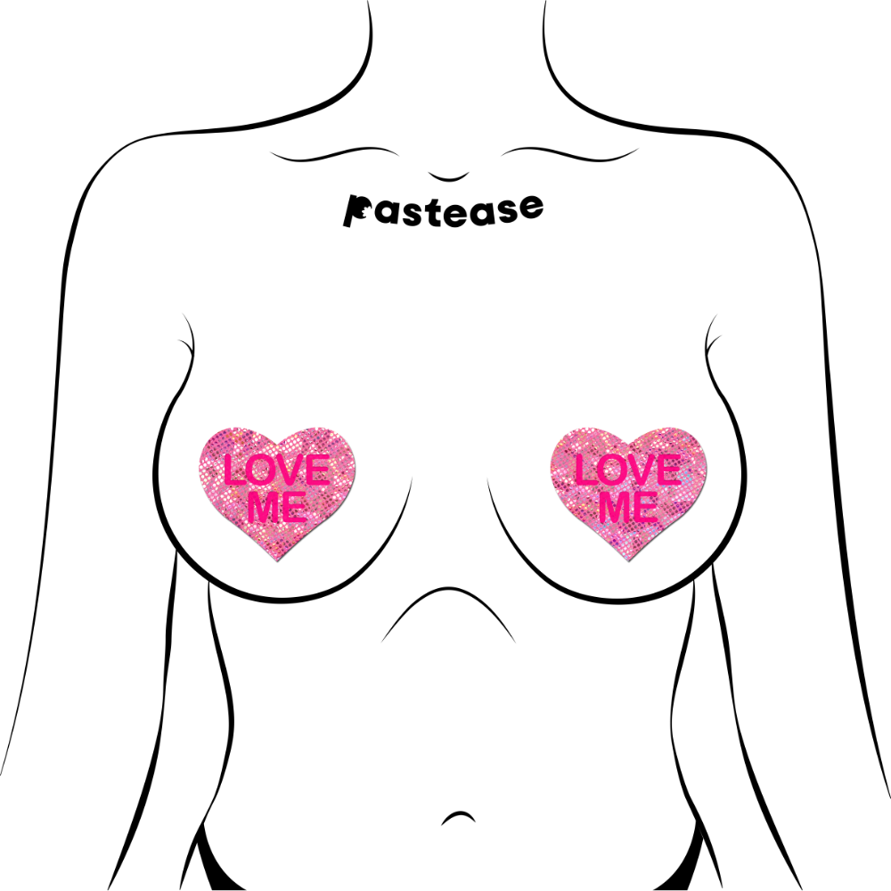 Love: Disco Pink Heart with 'Love Me' Nipple Pasties by Pastease® o/s