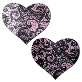 Love: Liquid Baby Pink with Black Lace Heart Nipple Pasties by Pastease® o/s