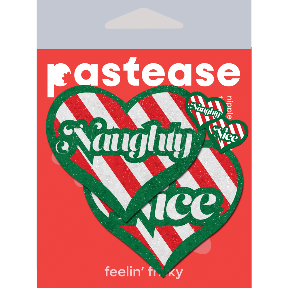 Love: Green, Red and White Velvet Naughty and Nice Heart Nipple Pasties by Pastease®