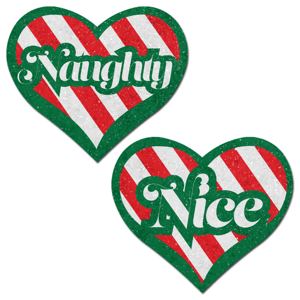 Love: Green, Red and White Velvet Naughty and Nice Heart Nipple Pasties by Pastease®