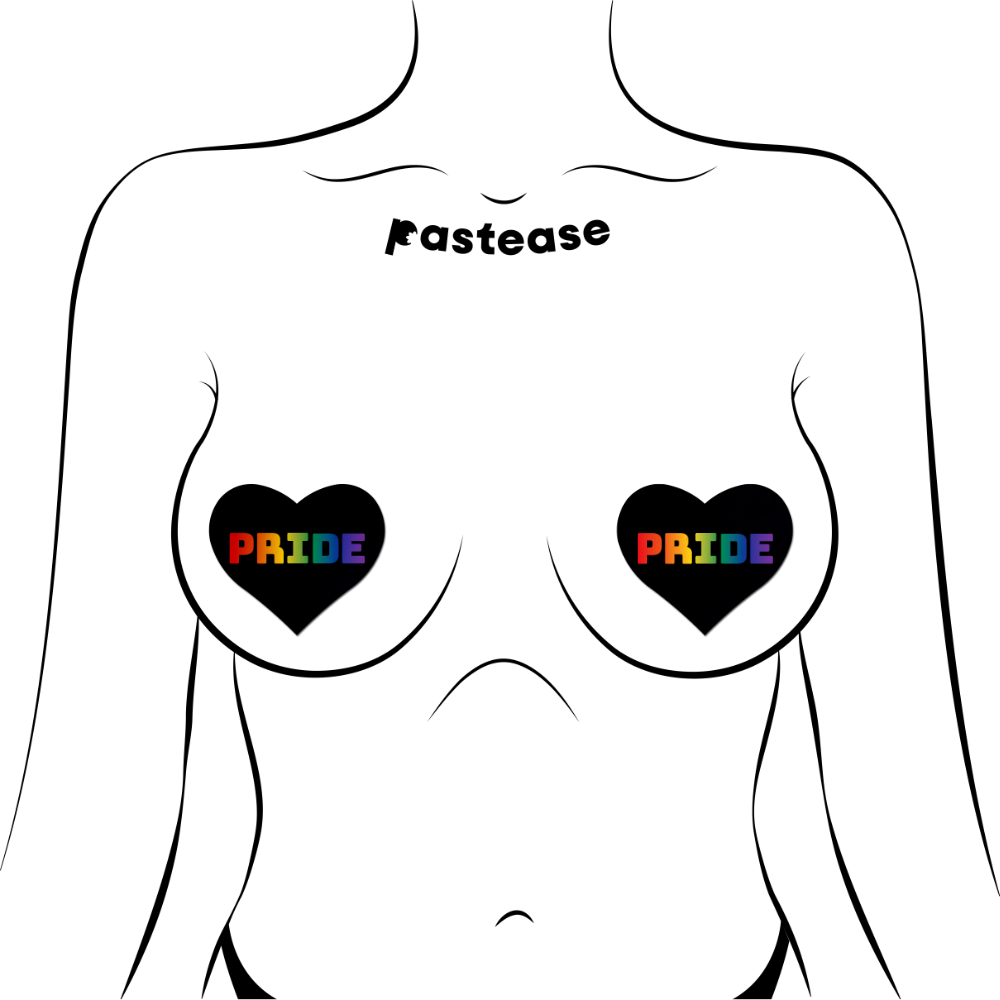 Love: Rainbow 'PRIDE' on Black Heart Nipple Pasties by Pastease® o/s