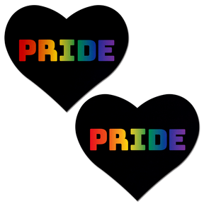 Love: Rainbow 'PRIDE' on Black Heart Nipple Pasties by Pastease® o/s