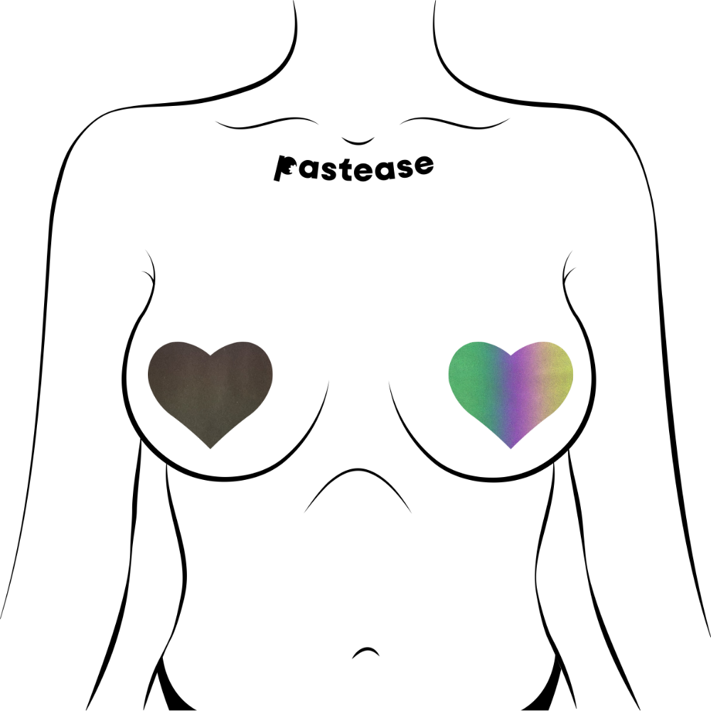 Love: Reflective Rainbow Heart Nipple Pasties by Pastease® o/s