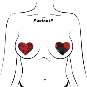 Love: Red & Black Color Changing Sequin Heart Nipple Pasties by Pastease®