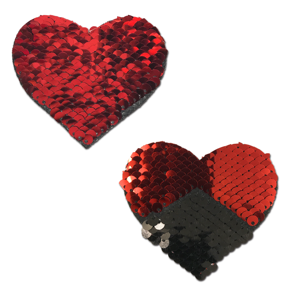 Love: Red & Black Color Changing Sequin Heart Nipple Pasties by Pastease®