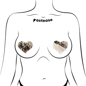 Love: Rose Gold Shiny & Matte Flip Sequin Heart Nipple Pasties by Pastease®
