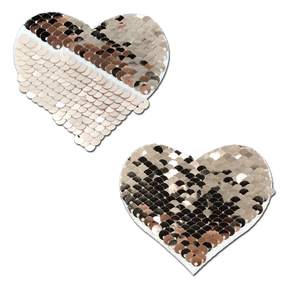 Love: Rose Gold Shiny & Matte Flip Sequin Heart Nipple Pasties by Pastease®