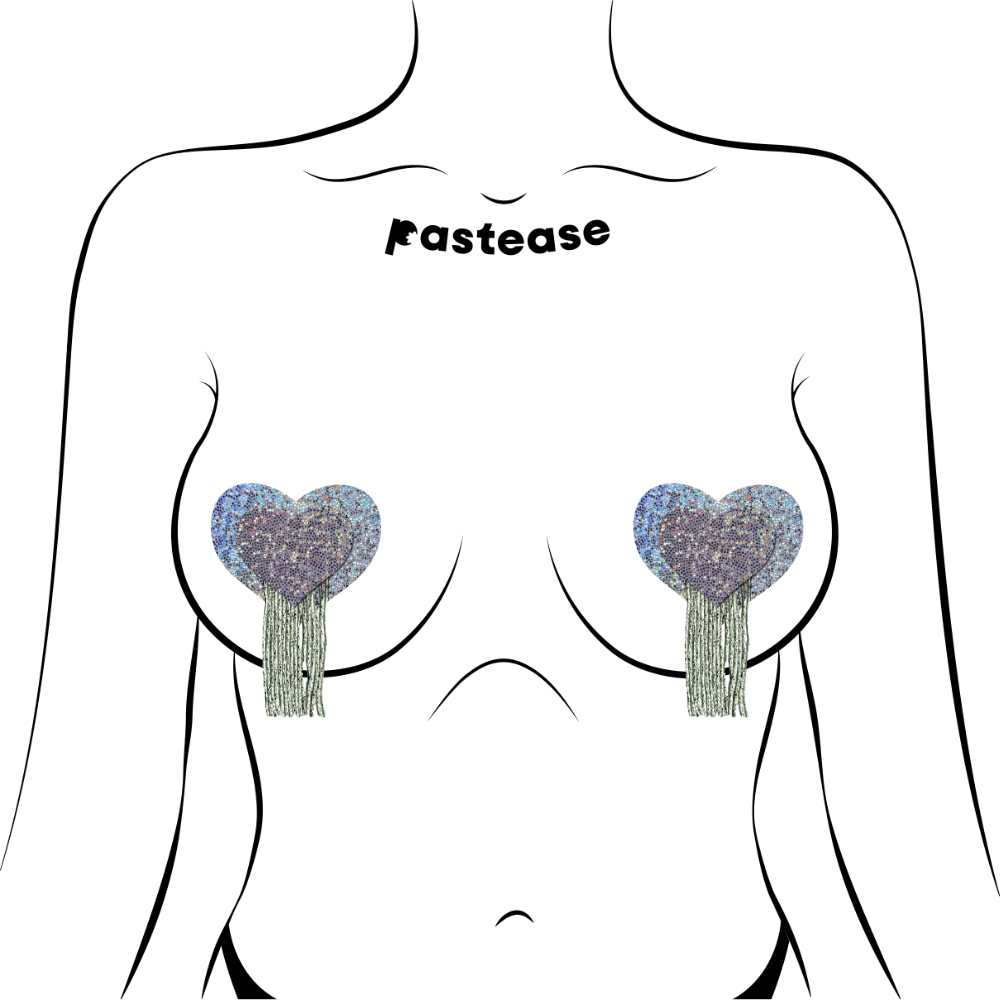 Love: Silver Glitter Hearts with Tassel Fringe Nipple Pasties by Pastease®