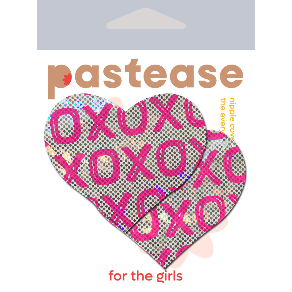 Love: Shattered Glass Disco Ball Pink with White XO Heart Nipple Pasties by Pastease®
