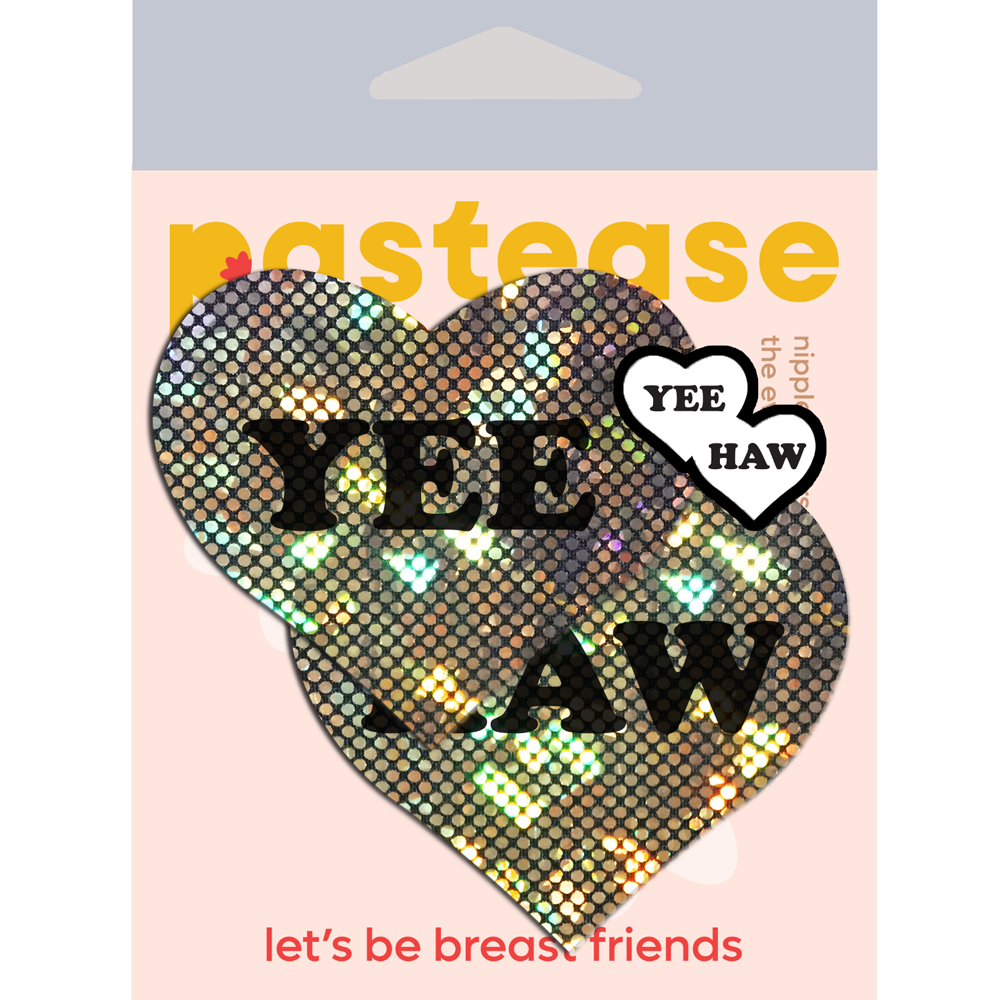 Love: 'YEE HAW' in Black on Gold Glitter Disco Heart Nipple Pasties by Pastease® o/s